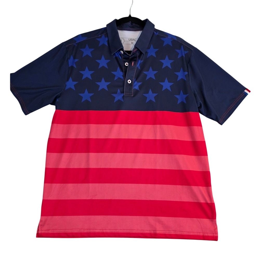 U Suck At Golf USAG American Flag Stars Stripes Performance Polo 4th of July Md